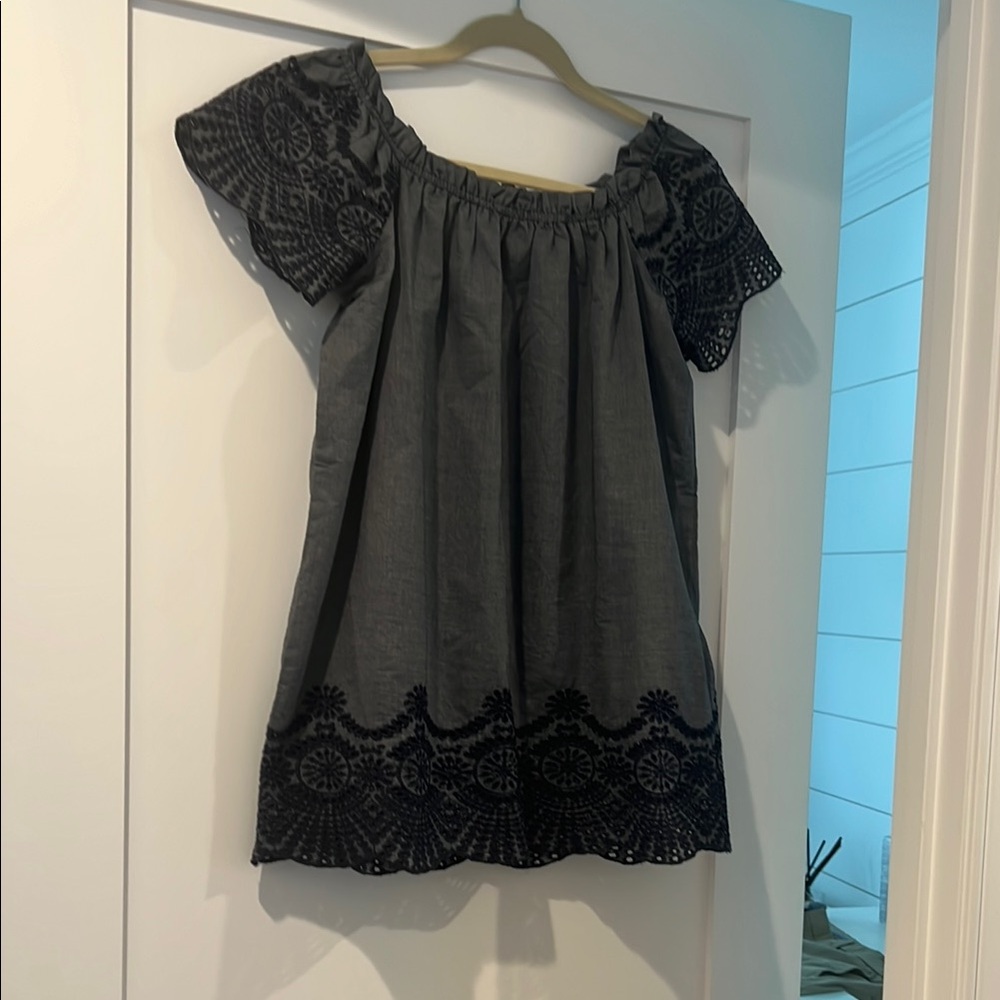 Gray Off-the-Shoulder Flutter Sleeve Top